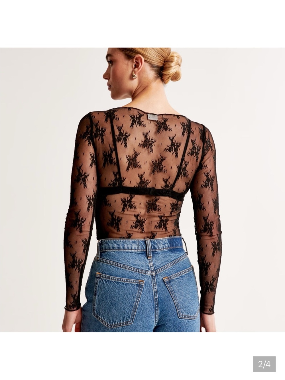 Abercrombie & Fitch Black Sheer Lace Long-Sleeve Top - Picture 2 of 5
